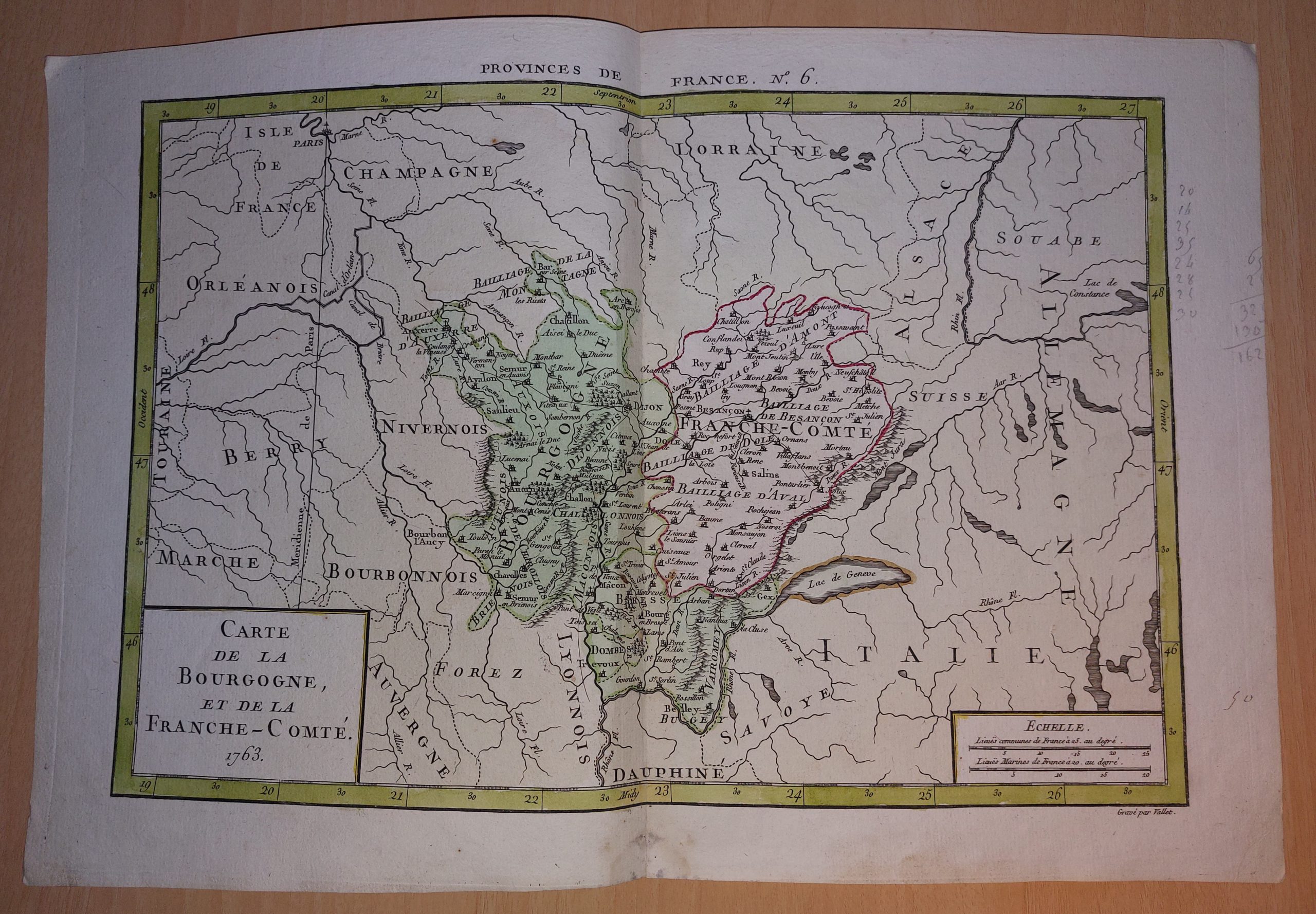 mapa siglo xviii carte bourgogne franche comté provinces france francia