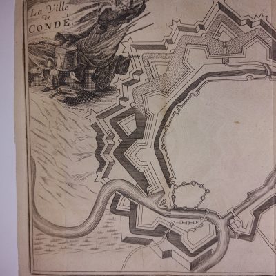 Mapa antiguo Siglo XVIII [1720] La Ville de Conde Ciudad de Condé Francia Paises Bajos españoles Harrewyn