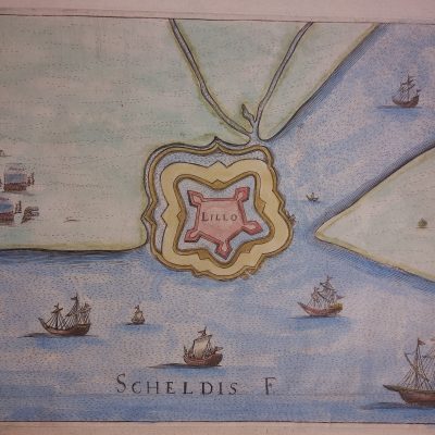 Mapa antiguo Siglo XVII [1673] Lillo Belgium Bélgica Gualdo Priorato
