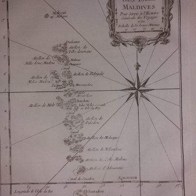 Mapa antiguo Siglo XVIII [1750] Carte des Isles Maldives Maldivas Asia Jacques Nicolas Bellin