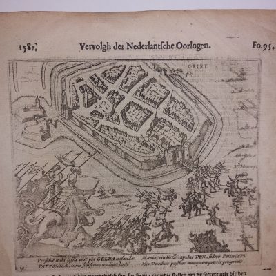 Grabado antiguo militar Siglo XVII Gelredome Geldern Haultepenne Alemania