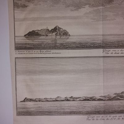 Grabado antiguo Siglo XVIII [1748] Mariana Islands Saipan Tinian Islas Marianas Oceanía George Anson