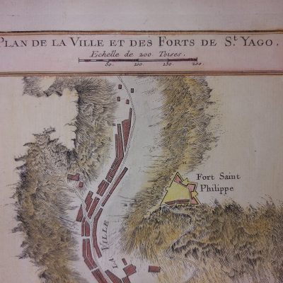 Mapa Siglo XVIII [1750] Plan de la Ville et des Forts St. Yago Isla de Santiago Cabo Verde Bellin