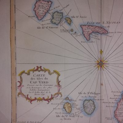 Mapa Siglo XVIII 1746 DATADO Carte des Isles du Cap Verd Cabo Verde África occidental Bellin
